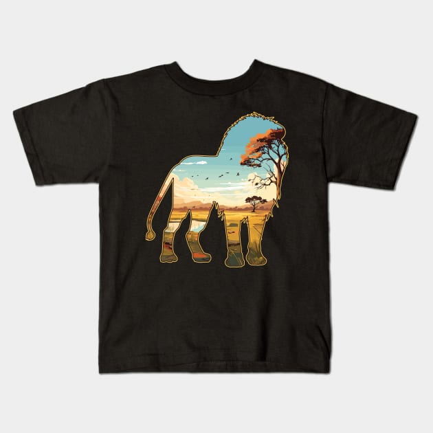 Lion Savanna Landscape - For Lion Lovers Kids T-Shirt by PaulJus